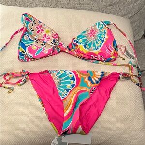 Trina Turk brand Pink and Blue Reversible Bikini